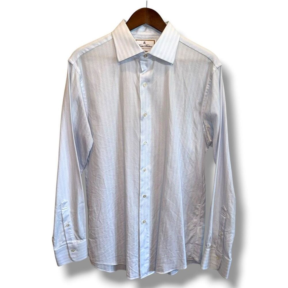 Brooks Brothers x Thomas Mason Blue Striped Regent Dress Shirt 16 35